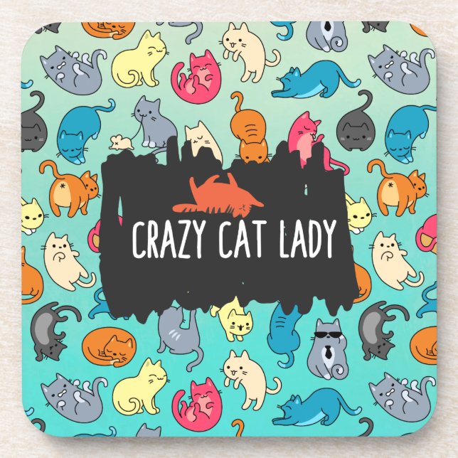Crazy Cat Lady Cute and Playful Cat Pattern Coaster (Front)