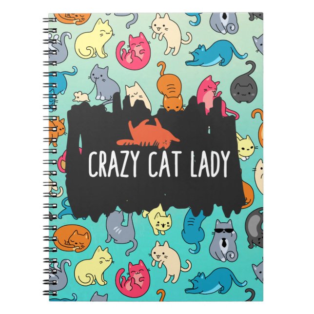 Crazy Cat Lady Cute and Playful Cat Pattern Spiral Notebook (Front)