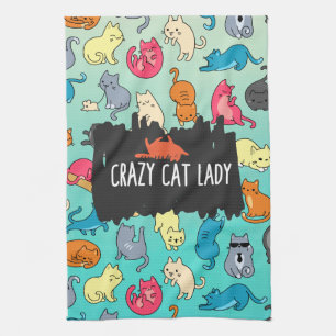 Crazy Cat Lady Cute and Playful Cat Pattern Tea Towel