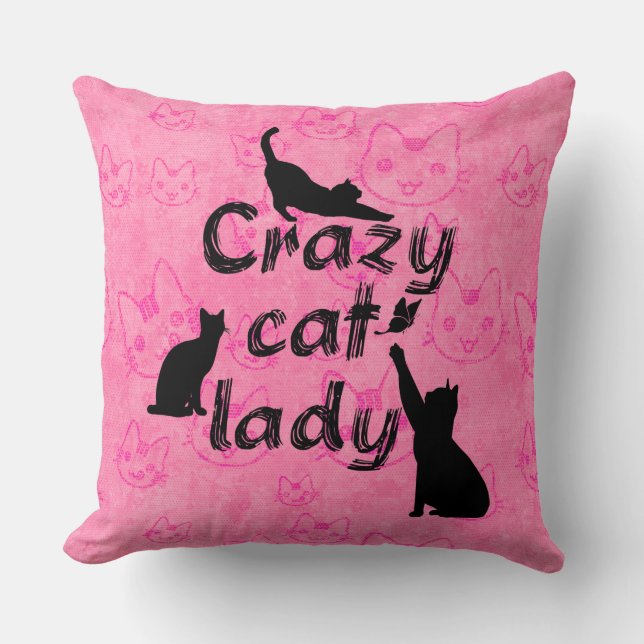 Crazy Cat Lady cute little kitties Pattern In Pink Cushion (Front)