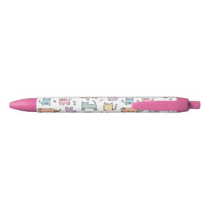Crazy cat lady cute pastel multicolor cartoon cats black ink pen