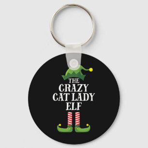 Crazy Cat Lady Elf Matching Family Group Christmas Key Ring