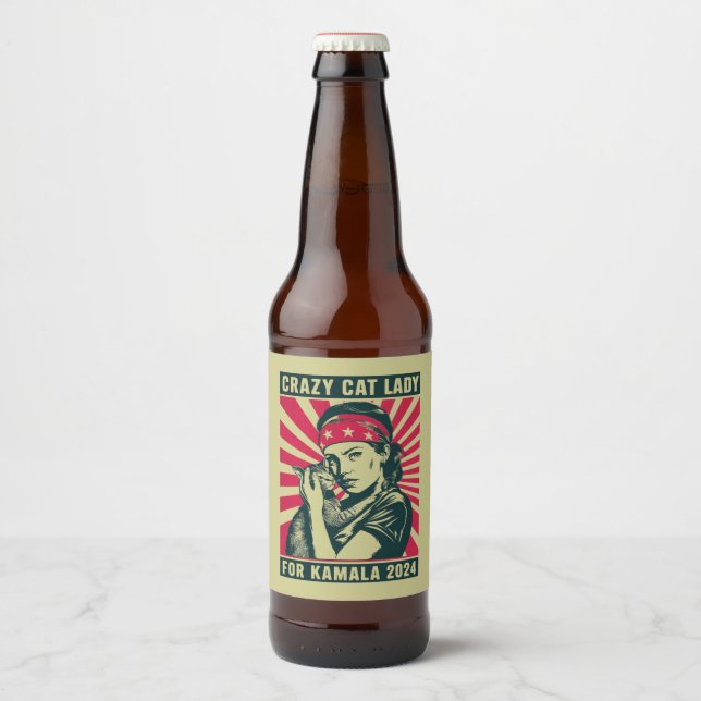 Crazy Cat Lady For Kamala 2024  Beer Bottle Label (Front)