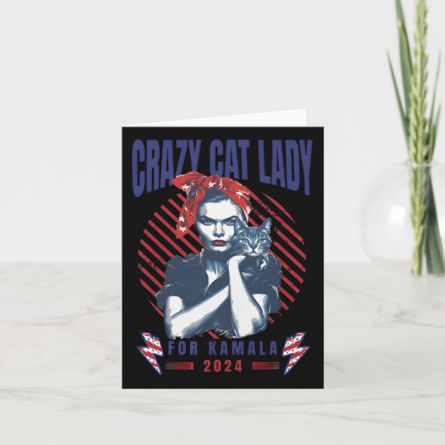 Crazy Cat Lady For Kamala 2024  Card (Front)