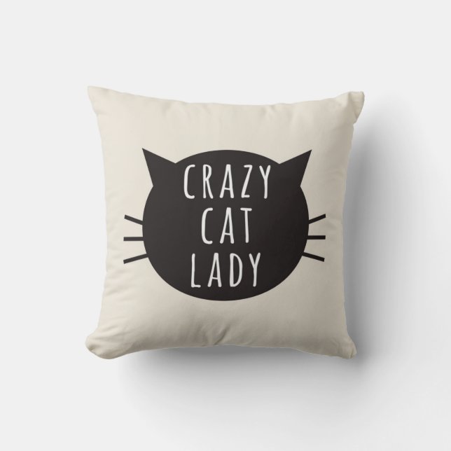 Crazy Cat Lady Funny Pillow Ivory (Front)