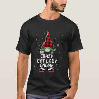Crazy Cat Lady Gnome Buffalo Plaid Matching Family T-Shirt
