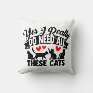 Crazy Cat Lady Kitty Mum Black White Cute Kitten Cushion