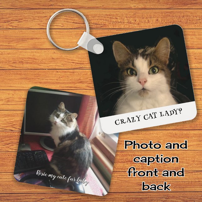 Crazy cat lady photos custom text key ring (Creator Uploaded)