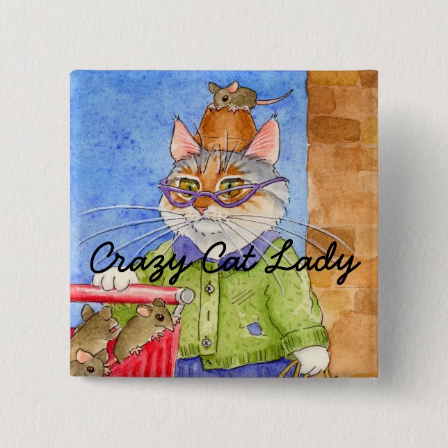 Crazy Cat Lady square pinback 15 Cm Square Badge (Front)