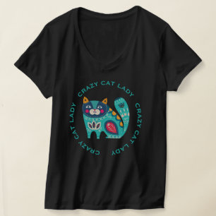 Crazy Cat Lady, Stylised Colourful Cat Illustratio T-Shirt
