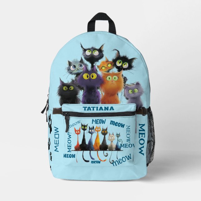 Crazy Cat Person Personalised  Printed Backpack (Front)
