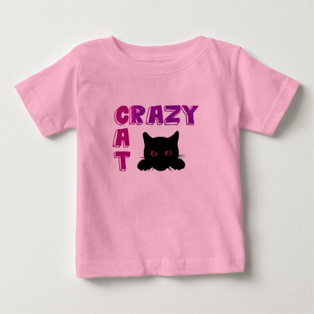 "Crazy Cat" pink t-shirt for kids. (Front)