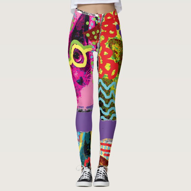 Crazy Cat Pop Art Leggings (Front)