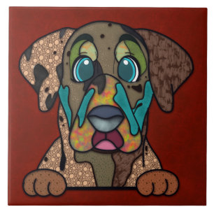 Crazy Catahoula dog face Ceramic Tile