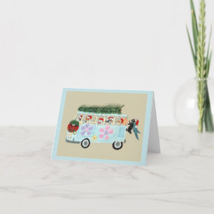 Crazy Cats in their Christmas Hippie Van Invitation