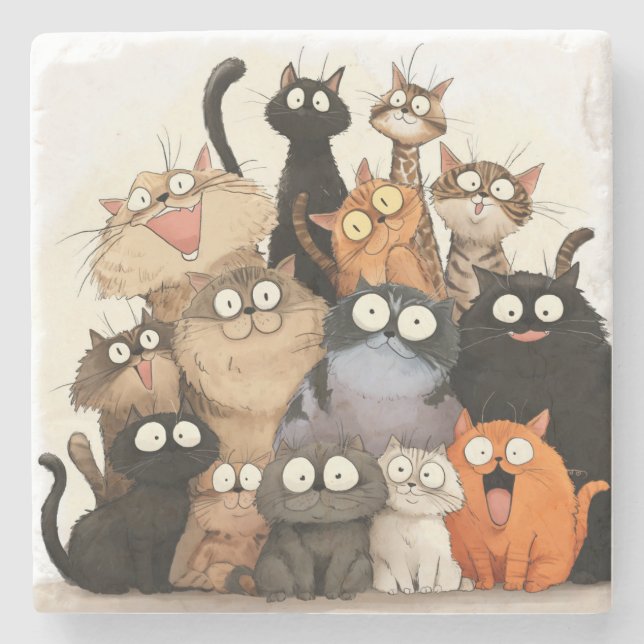 Crazy Cats Together+ Stone Coaster (Front)