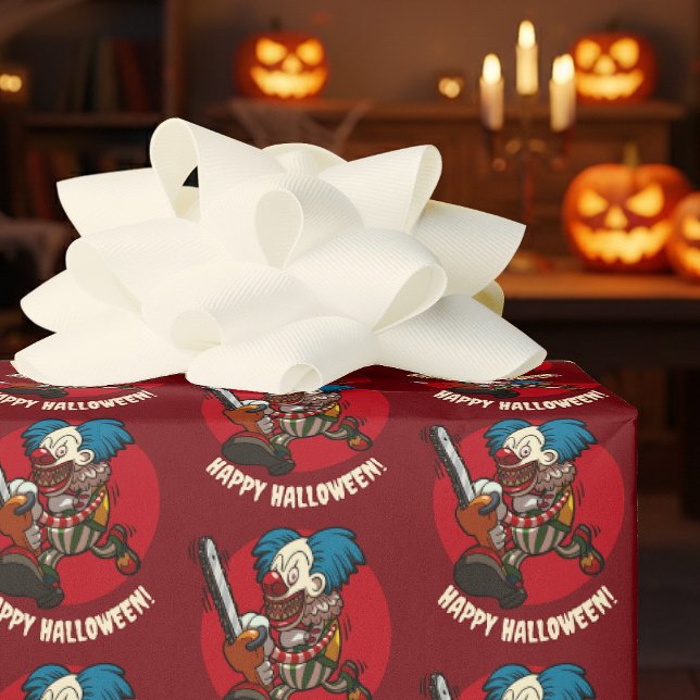 Crazy Chainsaw Clown Halloween Party Cartoon Wrapping Paper (Creator Uploaded)