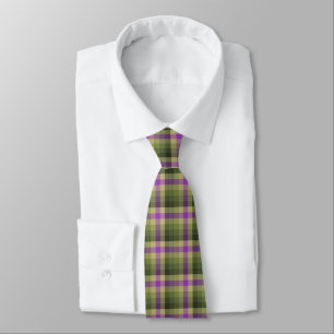 Crazy Check Plaid Olive Green and Violet Two-Sided Tie