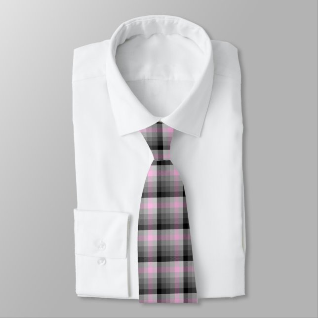 Crazy Check Plaid Pink and Black Two-Sided Tie (Tied)