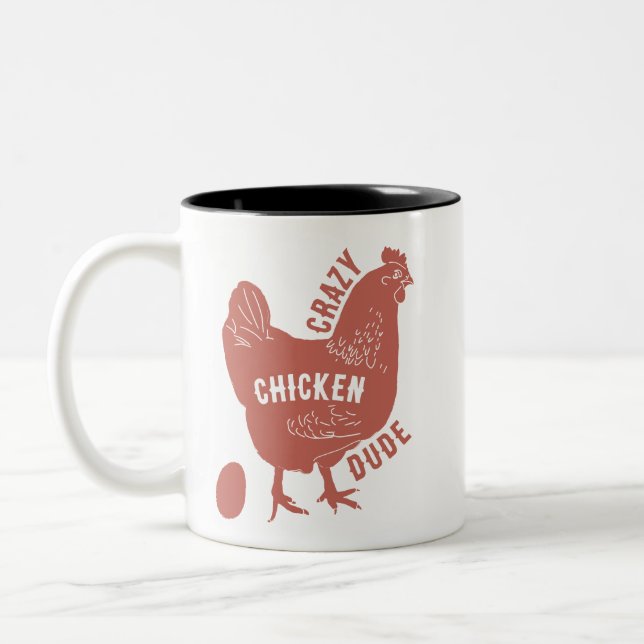 Crazy Chicken Dude Two-Tone Coffee Mug (Left)