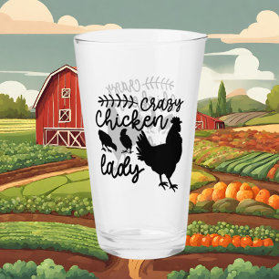 Crazy chicken lady country rooster glass