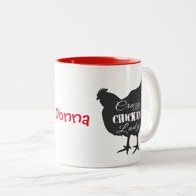 Crazy Chicken Lady Two-Tone Coffee Mug (Front Right)
