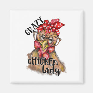 Crazy Chicken Lady With Leopard Gles Red Ndana Magnet