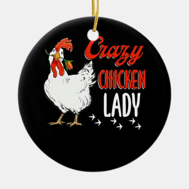 Crazy Chicken Lady Women Farming Farmer Ceramic Tree Decoration (Front)