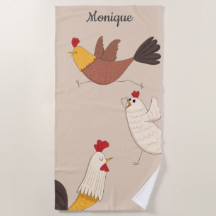 crazy chickens modern farmhouse monogram beach towel