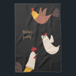 crazy chickens modern farmhouse monogram kitchen t tea towel<br><div class="desc">crazy cartoon chickens for all chicken lovers out there. cute summer accessory for beach or pool party with your monogram in brush script font ready for your customisation</div>