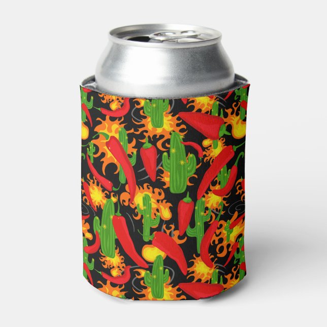 Crazy Chilli Peppers, Cactus and Fire Can Cooler (Can Front)