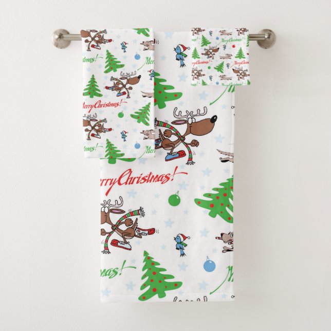 crazy christmas deer bath towel set (Insitu)