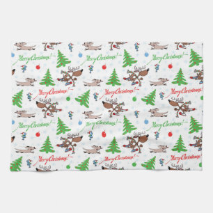 crazy christmas deer tea towel