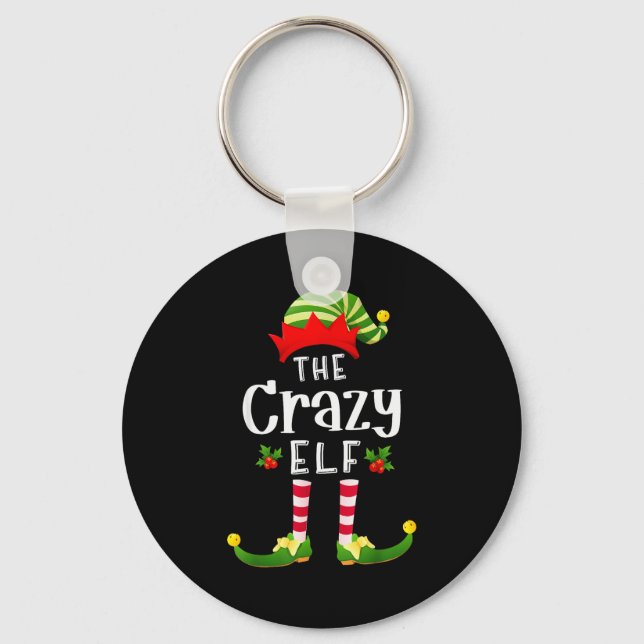 Crazy Christmas Elf Matching Pajama X-mas Party  Key Ring (Front)