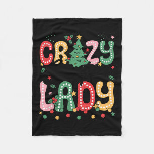 Crazy Christmas Lady Retro Party Crazy Christmas Fleece Blanket