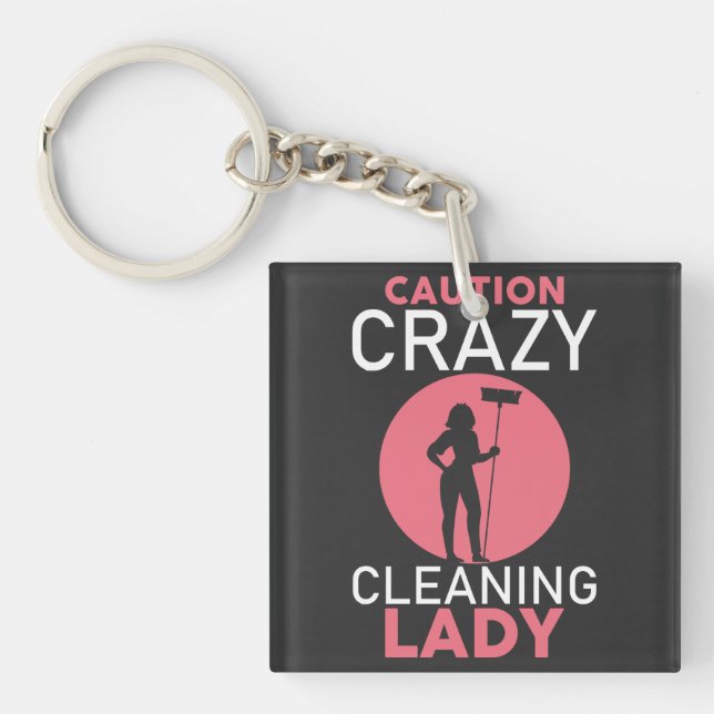 Crazy Cleaning Lady - Cleaning is My Cardio Key Ring (Front)