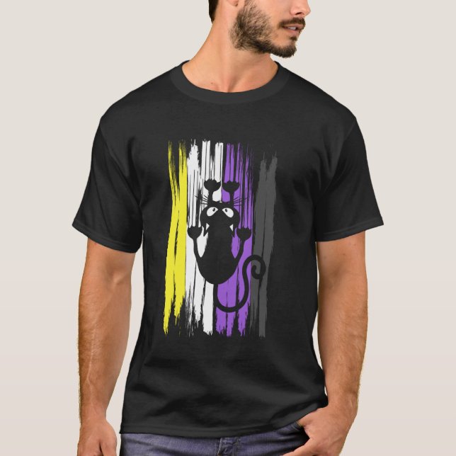 Crazy Climbing Cat Nonbinary Pride Funny Enby Powe T-Shirt (Front)