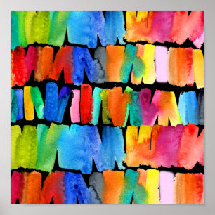 Crazy color riot watercolor rainbow art poster