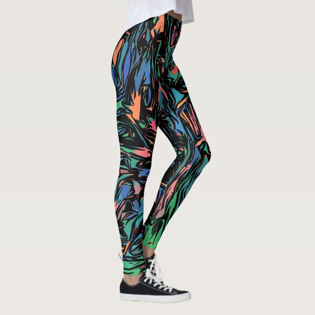 Crazy Colourful Abstract Graffitti Pattern Leggings (Right)