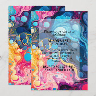 Crazy Colourful Wavy Print Birthday Party Invitation
