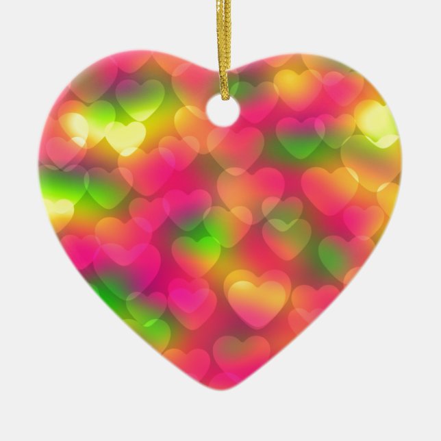Crazy Colours, Hearts Bokeh-Heart Ornament (Front)
