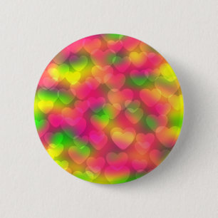 Crazy Colours Hearts Bokeh PIN BUTTON