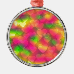 Crazy Colours Hearts Bokeh ROUND ORNAMNET Metal Tree Decoration