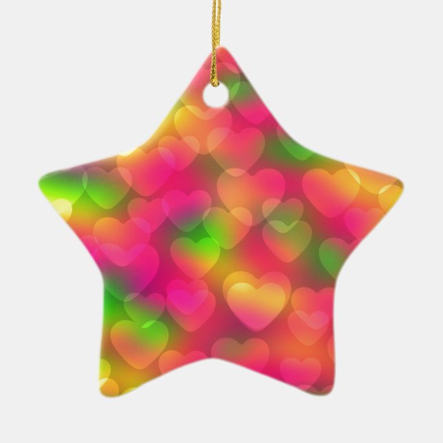 Crazy Colours Hearts Bokeh STAR ORNAMENT (Front)