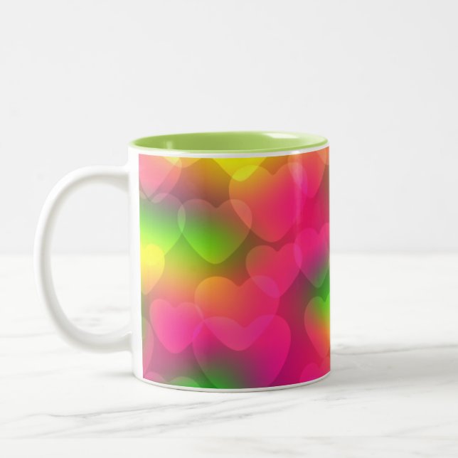 Crazy Colours Hearts Bokeh-Two Toned Coffee Mug (Left)