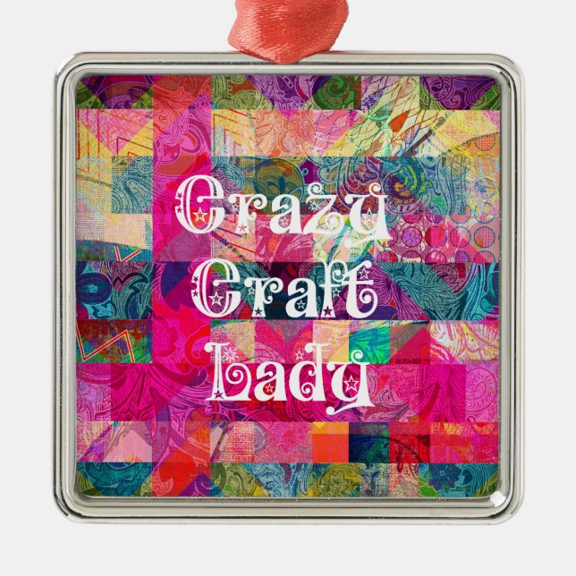 Crazy Craft Lady Colourful Pattern Vibrant Craftin Metal Tree Decoration (Front)