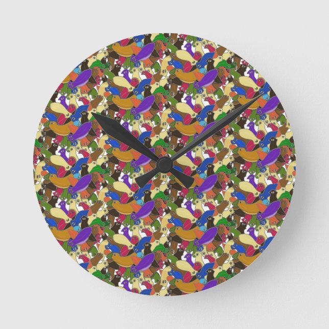 Crazy Cross Eyed Planarian Worms all over design Round Clock (Front)