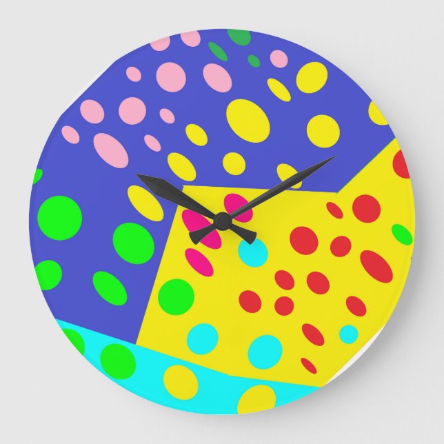 Crazy cute dot pot design yellows blues reds large clock (Front)