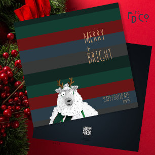 Crazy Cute “Merry + Bright” Sheep Holiday Card