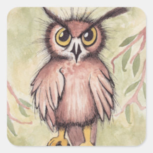 Crazy Cute Owl Square Sticker